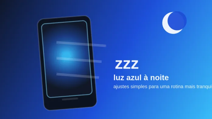 Luz azul à noite com celular e lua