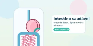 Intestino saudável: fibras, água e rotina alimentar intestino saudável - sistema digestivo com estômago e intestino